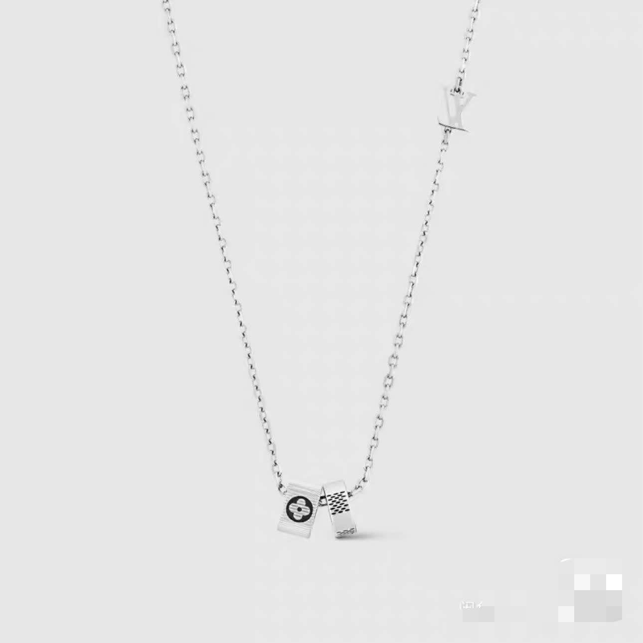 Louis Vuitton Silver Chain Necklace with Logo Charm